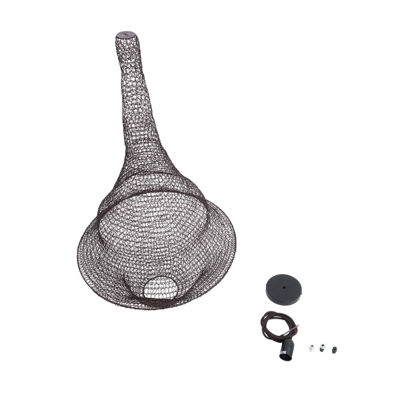 GloboStar® KENTUCKY 01875 Vintage Κρεμαστό Φωτιστικό Πλέγμα Μονόφωτο 1 x E27 IP20 Καφέ Μέταλλο - Μ50 x Π50 x Υ90cm