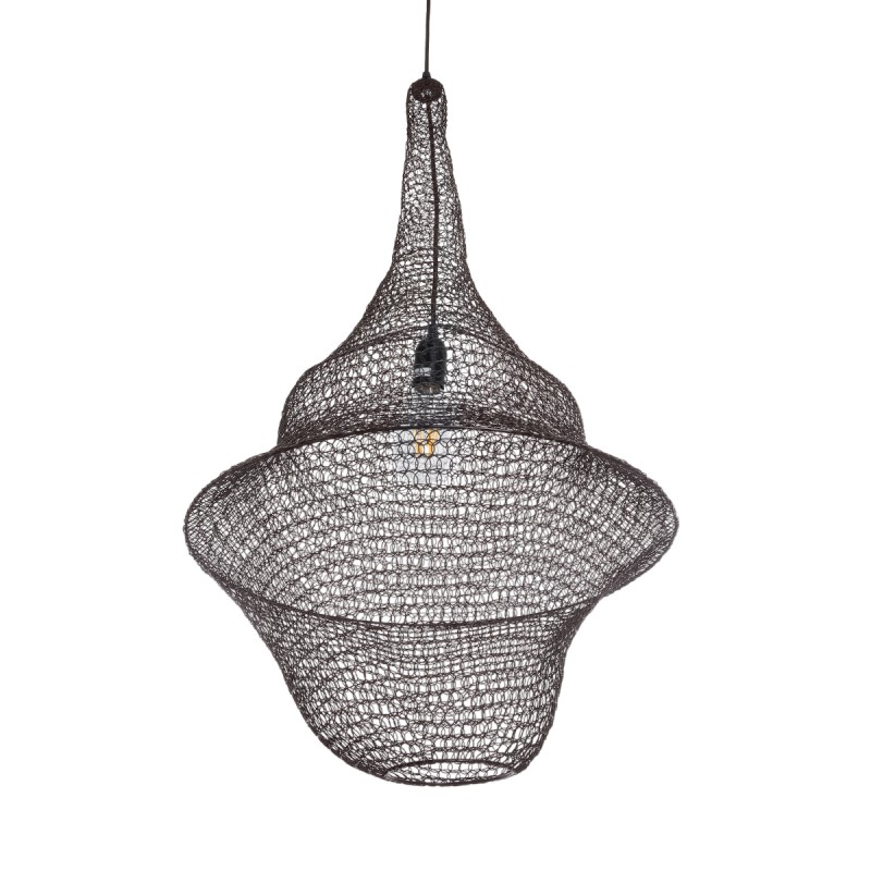 GloboStar® KENTUCKY 01875 Vintage Κρεμαστό Φωτιστικό Πλέγμα Μονόφωτο 1 x E27 IP20 Καφέ Μέταλλο - Μ50 x Π50 x Υ90cm