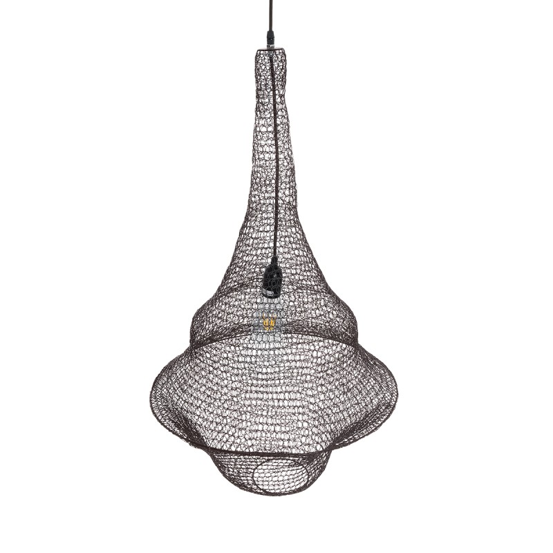 GloboStar® KENTUCKY 01875 Vintage Κρεμαστό Φωτιστικό Πλέγμα Μονόφωτο 1 x E27 IP20 Καφέ Μέταλλο - Μ50 x Π50 x Υ90cm