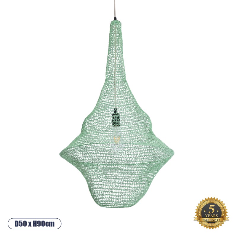 GloboStar® KENTUCKY 01876 Vintage Κρεμαστό Φωτιστικό Πλέγμα Μονόφωτο 1 x E27 IP20 Τιρκουάζ Μέταλλο - Μ50 x Π50 x Υ90cm