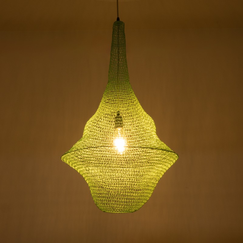 GloboStar® KENTUCKY 01876 Vintage Κρεμαστό Φωτιστικό Πλέγμα Μονόφωτο 1 x E27 IP20 Τιρκουάζ Μέταλλο - Μ50 x Π50 x Υ90cm