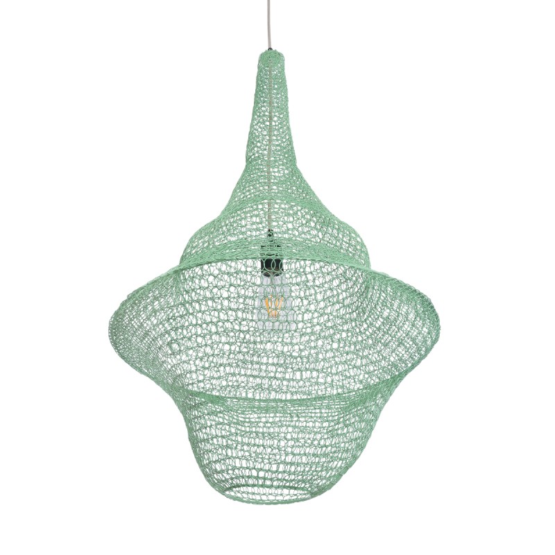 GloboStar® KENTUCKY 01876 Vintage Κρεμαστό Φωτιστικό Πλέγμα Μονόφωτο 1 x E27 IP20 Τιρκουάζ Μέταλλο - Μ50 x Π50 x Υ90cm