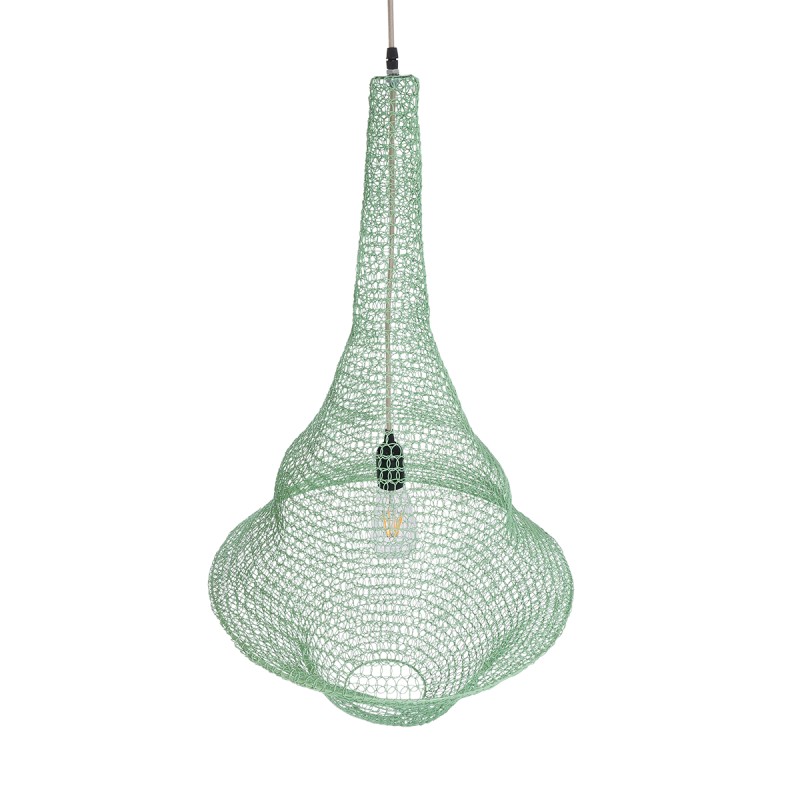 GloboStar® KENTUCKY 01876 Vintage Κρεμαστό Φωτιστικό Πλέγμα Μονόφωτο 1 x E27 IP20 Τιρκουάζ Μέταλλο - Μ50 x Π50 x Υ90cm