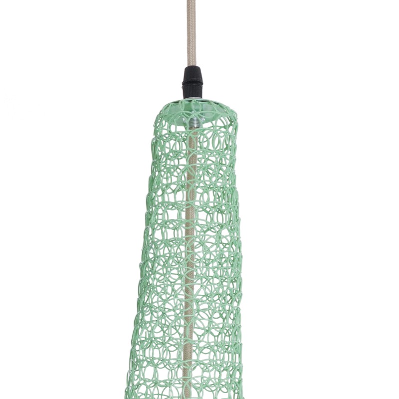 GloboStar® KENTUCKY 01876 Vintage Κρεμαστό Φωτιστικό Πλέγμα Μονόφωτο 1 x E27 IP20 Τιρκουάζ Μέταλλο - Μ50 x Π50 x Υ90cm