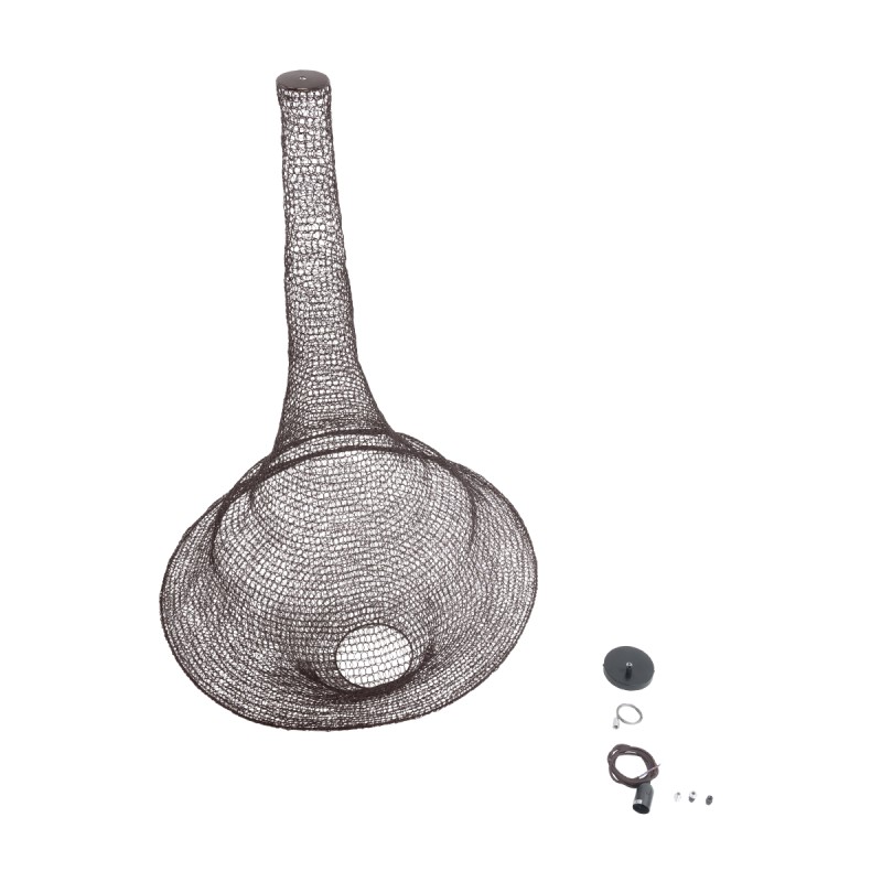 GloboStar® KENTUCKY 01878 Vintage Κρεμαστό Φωτιστικό Πλέγμα Μονόφωτο 1 x E27 IP20 Καφέ Μέταλλο - Μ80 x Π80 x Υ140cm