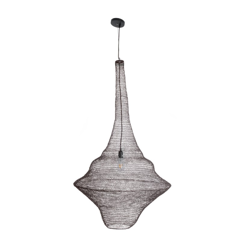 GloboStar® KENTUCKY 01878 Vintage Κρεμαστό Φωτιστικό Πλέγμα Μονόφωτο 1 x E27 IP20 Καφέ Μέταλλο - Μ80 x Π80 x Υ140cm