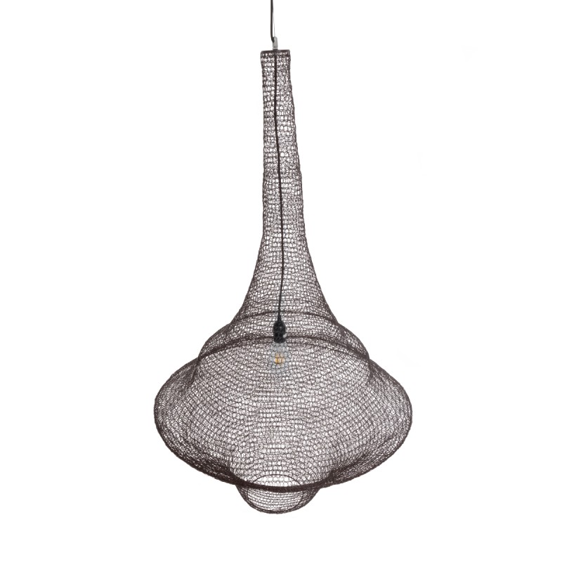 GloboStar® KENTUCKY 01878 Vintage Κρεμαστό Φωτιστικό Πλέγμα Μονόφωτο 1 x E27 IP20 Καφέ Μέταλλο - Μ80 x Π80 x Υ140cm