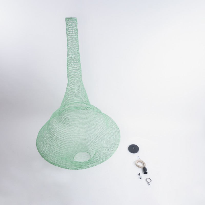 GloboStar® KENTUCKY 01879 Vintage Κρεμαστό Φωτιστικό Πλέγμα Μονόφωτο 1 x E27 IP20 Τιρκουάζ Μέταλλο - Μ80 x Π80 x Υ140cm