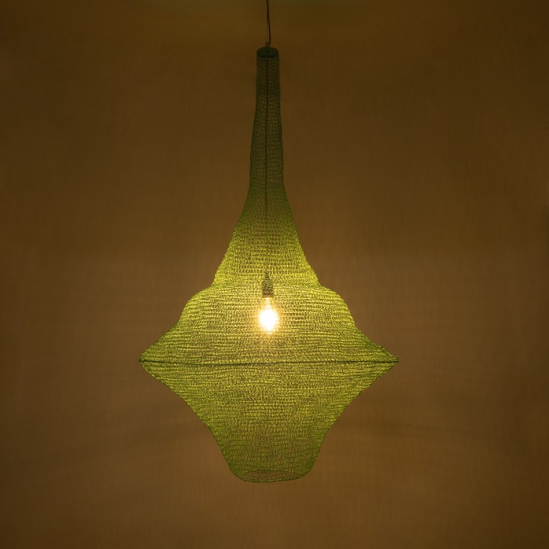 GloboStar® KENTUCKY 01879 Vintage Κρεμαστό Φωτιστικό Πλέγμα Μονόφωτο 1 x E27 IP20 Τιρκουάζ Μέταλλο - Μ80 x Π80 x Υ140cm