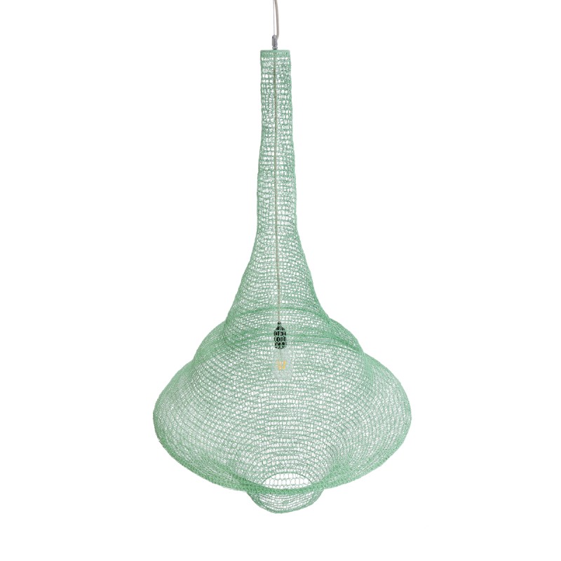 GloboStar® KENTUCKY 01879 Vintage Κρεμαστό Φωτιστικό Πλέγμα Μονόφωτο 1 x E27 IP20 Τιρκουάζ Μέταλλο - Μ80 x Π80 x Υ140cm