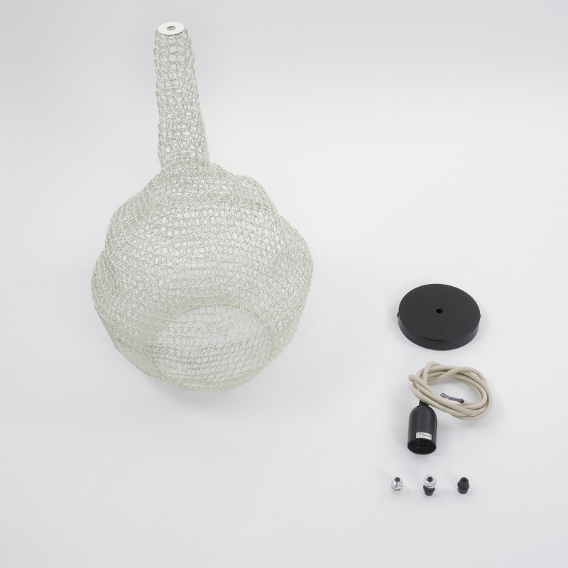 GloboStar® KENTUCKY 01880 Vintage Κρεμαστό Φωτιστικό Πλέγμα Μονόφωτο 1 x E27 IP20 Μπεζ Μέταλλο - Μ30 x Π30 x Υ50cm