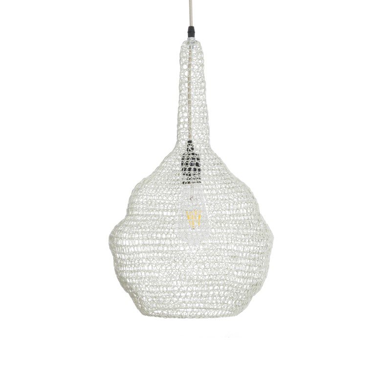 GloboStar® KENTUCKY 01880 Vintage Κρεμαστό Φωτιστικό Πλέγμα Μονόφωτο 1 x E27 IP20 Μπεζ Μέταλλο - Μ30 x Π30 x Υ50cm