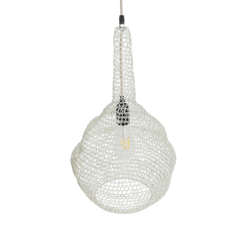 GloboStar® KENTUCKY 01880 Vintage Κρεμαστό Φωτιστικό Πλέγμα Μονόφωτο 1 x E27 IP20 Μπεζ Μέταλλο - Μ30 x Π30 x Υ50cm