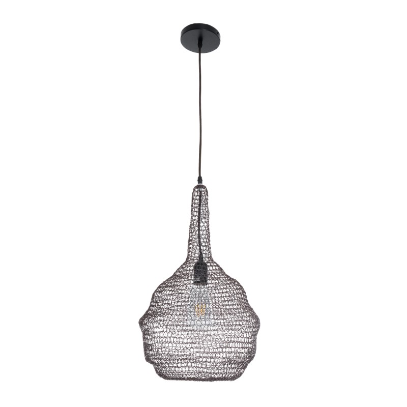 GloboStar® KENTUCKY 01881 Vintage Κρεμαστό Φωτιστικό Πλέγμα Μονόφωτο 1 x E27 IP20 Καφέ Μέταλλο - Μ30 x Π30 x Υ50cm