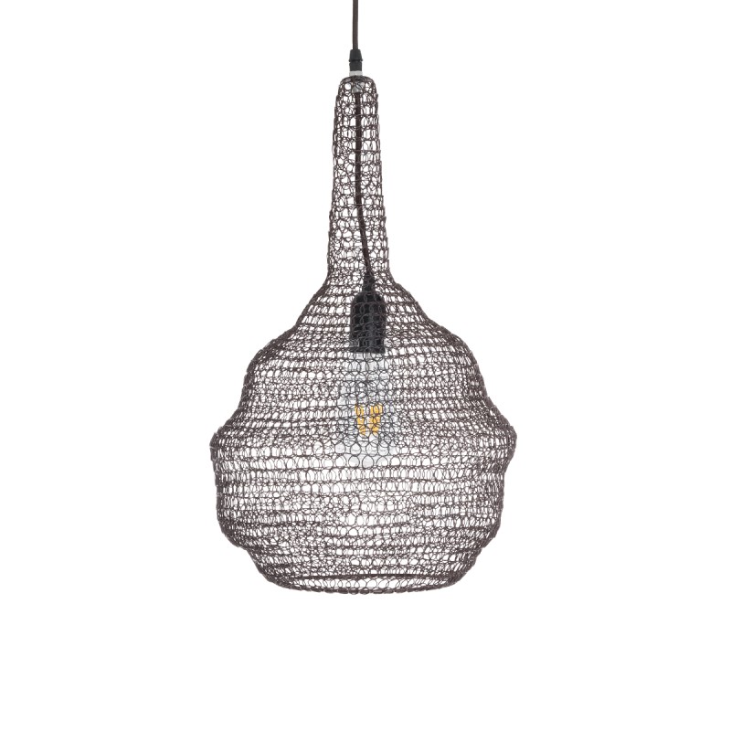 GloboStar® KENTUCKY 01881 Vintage Κρεμαστό Φωτιστικό Πλέγμα Μονόφωτο 1 x E27 IP20 Καφέ Μέταλλο - Μ30 x Π30 x Υ50cm