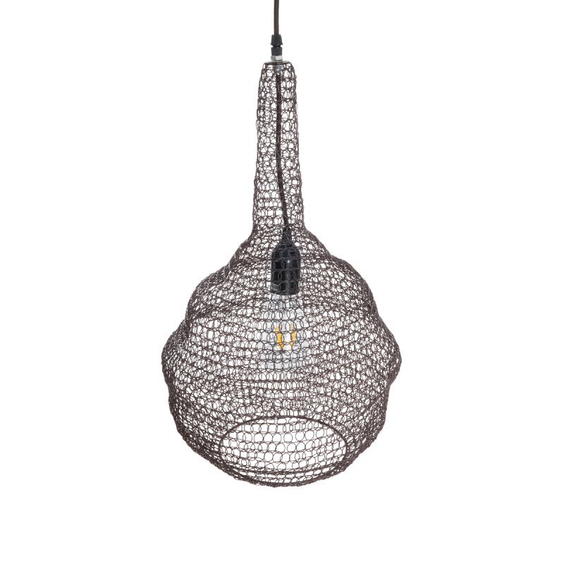 GloboStar® KENTUCKY 01881 Vintage Κρεμαστό Φωτιστικό Πλέγμα Μονόφωτο 1 x E27 IP20 Καφέ Μέταλλο - Μ30 x Π30 x Υ50cm