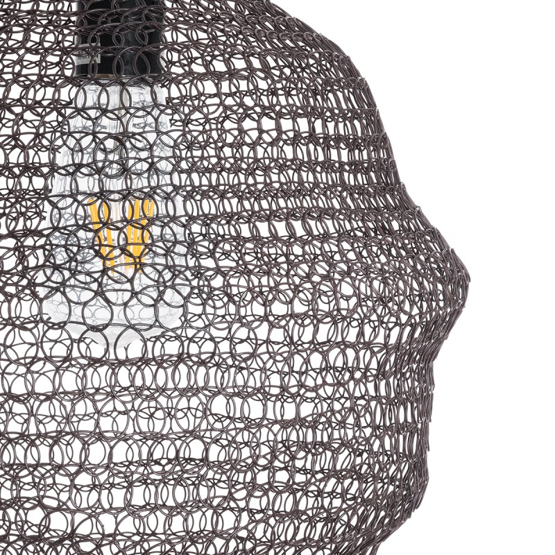 GloboStar® KENTUCKY 01881 Vintage Κρεμαστό Φωτιστικό Πλέγμα Μονόφωτο 1 x E27 IP20 Καφέ Μέταλλο - Μ30 x Π30 x Υ50cm