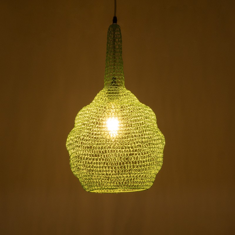 GloboStar® KENTUCKY 01882 Vintage Κρεμαστό Φωτιστικό Πλέγμα Μονόφωτο 1 x E27 IP20 Τιρκουάζ Μέταλλο - Μ30 x Π30 x Υ50cm