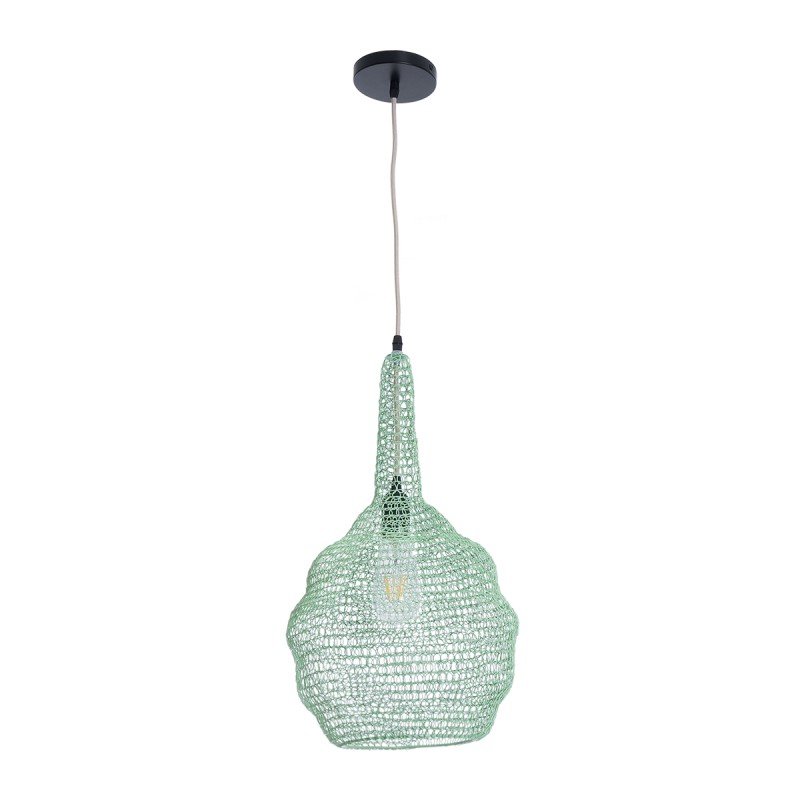 GloboStar® KENTUCKY 01882 Vintage Κρεμαστό Φωτιστικό Πλέγμα Μονόφωτο 1 x E27 IP20 Τιρκουάζ Μέταλλο - Μ30 x Π30 x Υ50cm