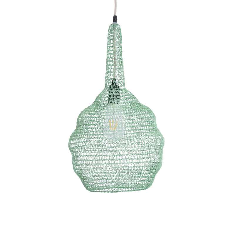 GloboStar® KENTUCKY 01882 Vintage Κρεμαστό Φωτιστικό Πλέγμα Μονόφωτο 1 x E27 IP20 Τιρκουάζ Μέταλλο - Μ30 x Π30 x Υ50cm