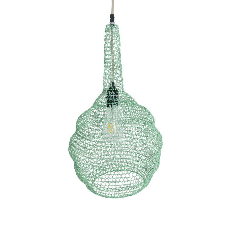 GloboStar® KENTUCKY 01882 Vintage Κρεμαστό Φωτιστικό Πλέγμα Μονόφωτο 1 x E27 IP20 Τιρκουάζ Μέταλλο - Μ30 x Π30 x Υ50cm