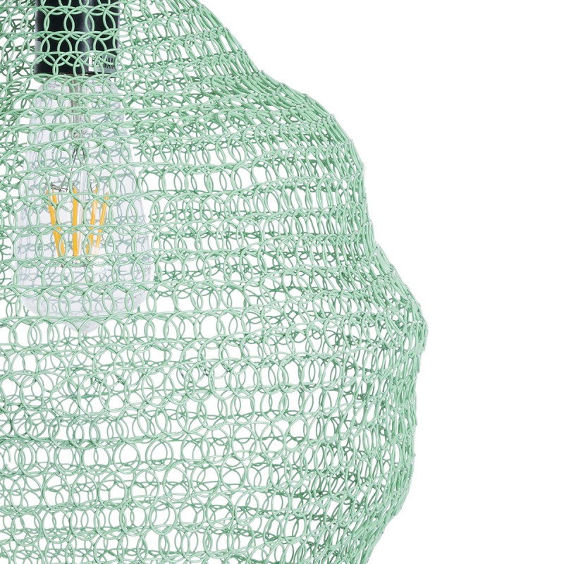 GloboStar® KENTUCKY 01882 Vintage Κρεμαστό Φωτιστικό Πλέγμα Μονόφωτο 1 x E27 IP20 Τιρκουάζ Μέταλλο - Μ30 x Π30 x Υ50cm