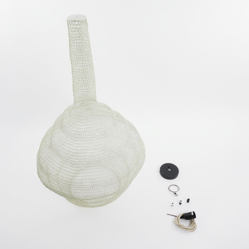 GloboStar® KENTUCKY 01883 Vintage Κρεμαστό Φωτιστικό Πλέγμα Μονόφωτο 1 x E27 IP20 Μπεζ Μέταλλο - Μ60 x Π60 x Υ90cm