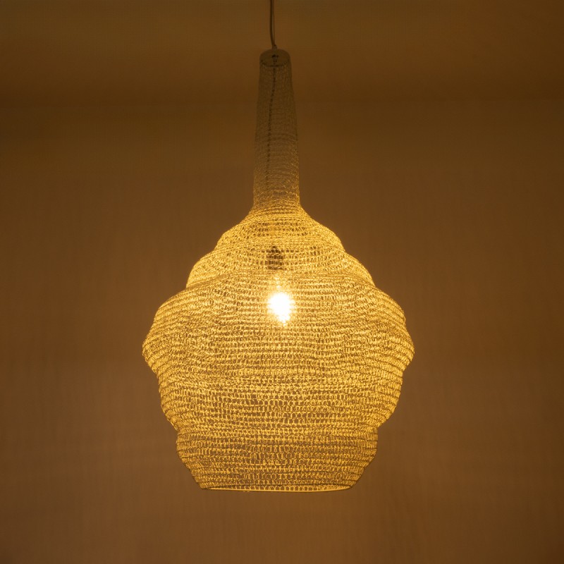 GloboStar® KENTUCKY 01883 Vintage Κρεμαστό Φωτιστικό Πλέγμα Μονόφωτο 1 x E27 IP20 Μπεζ Μέταλλο - Μ60 x Π60 x Υ90cm