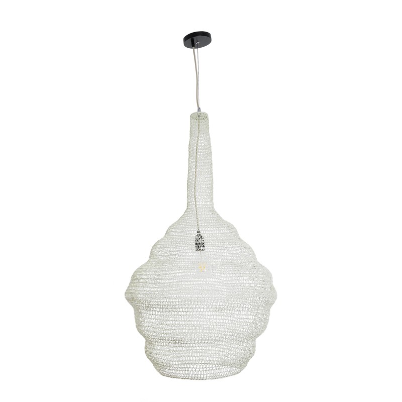 GloboStar® KENTUCKY 01883 Vintage Κρεμαστό Φωτιστικό Πλέγμα Μονόφωτο 1 x E27 IP20 Μπεζ Μέταλλο - Μ60 x Π60 x Υ90cm