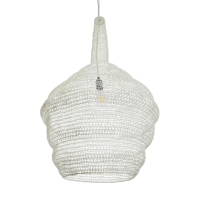 GloboStar® KENTUCKY 01883 Vintage Κρεμαστό Φωτιστικό Πλέγμα Μονόφωτο 1 x E27 IP20 Μπεζ Μέταλλο - Μ60 x Π60 x Υ90cm