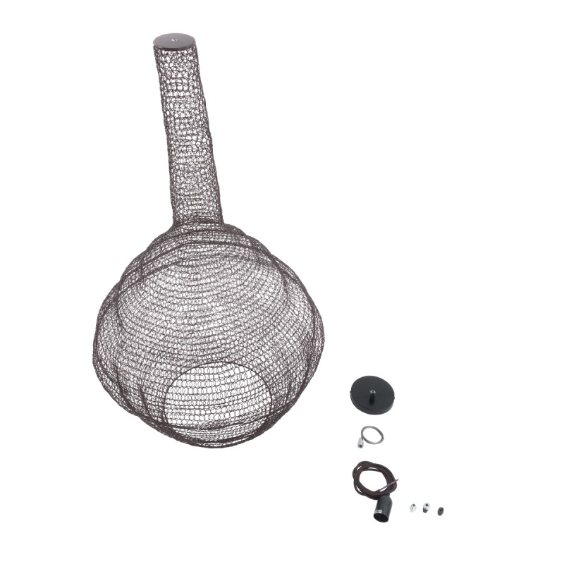 GloboStar® KENTUCKY 01884 Vintage Κρεμαστό Φωτιστικό Πλέγμα Μονόφωτο 1 x E27 IP20 Καφέ Μέταλλο - Μ60 x Π60 x Υ90cm