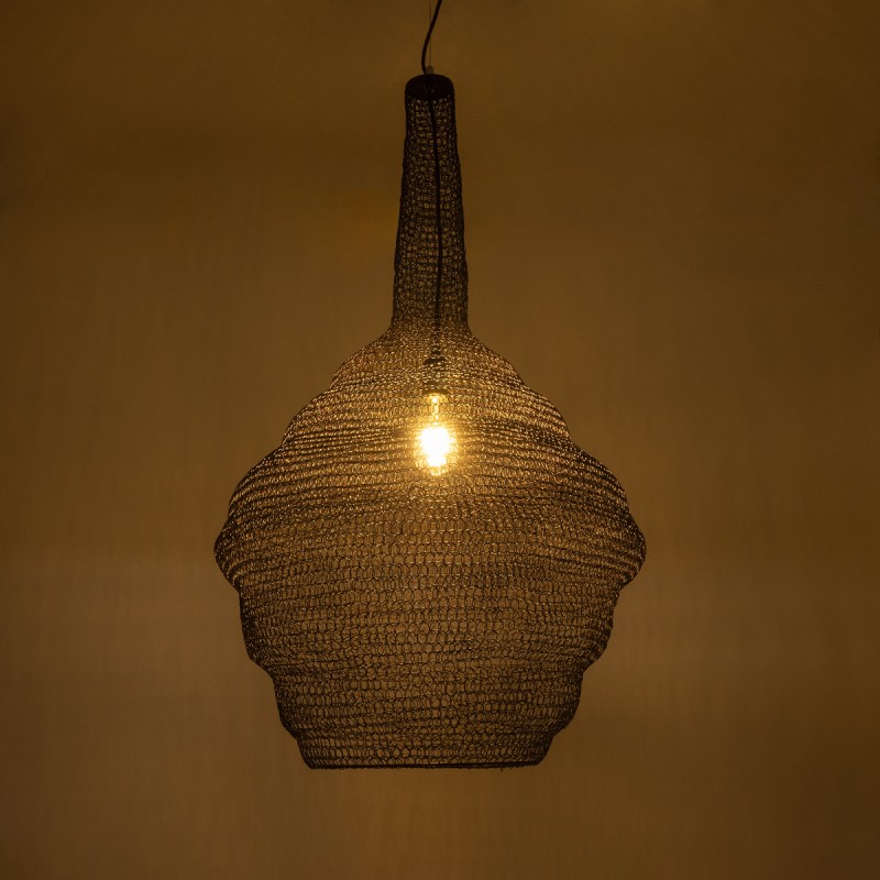 GloboStar® KENTUCKY 01884 Vintage Κρεμαστό Φωτιστικό Πλέγμα Μονόφωτο 1 x E27 IP20 Καφέ Μέταλλο - Μ60 x Π60 x Υ90cm