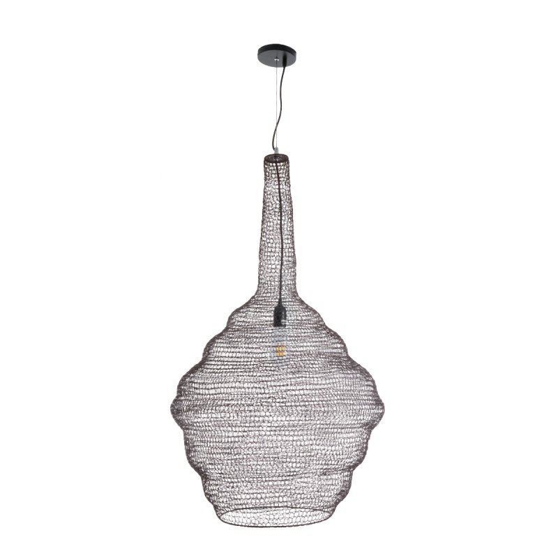 GloboStar® KENTUCKY 01884 Vintage Κρεμαστό Φωτιστικό Πλέγμα Μονόφωτο 1 x E27 IP20 Καφέ Μέταλλο - Μ60 x Π60 x Υ90cm