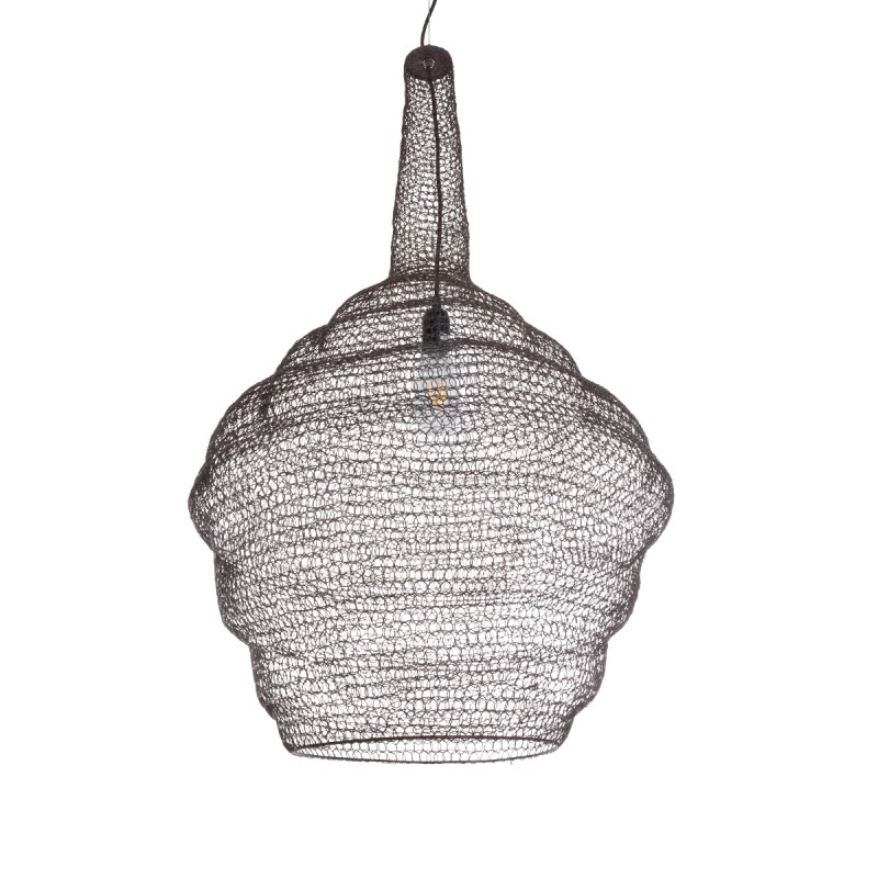 GloboStar® KENTUCKY 01884 Vintage Κρεμαστό Φωτιστικό Πλέγμα Μονόφωτο 1 x E27 IP20 Καφέ Μέταλλο - Μ60 x Π60 x Υ90cm