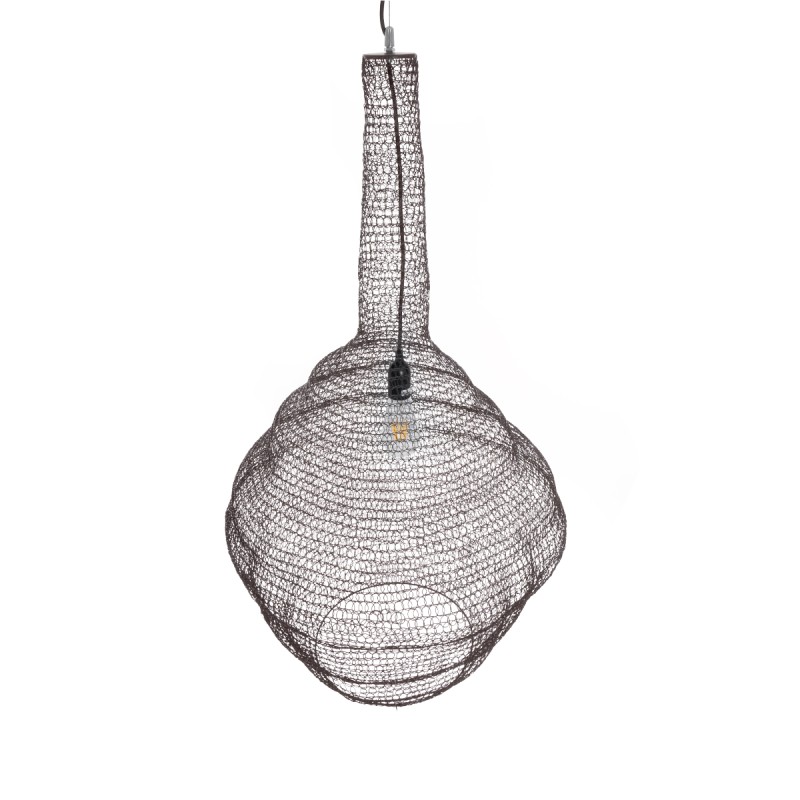 GloboStar® KENTUCKY 01884 Vintage Κρεμαστό Φωτιστικό Πλέγμα Μονόφωτο 1 x E27 IP20 Καφέ Μέταλλο - Μ60 x Π60 x Υ90cm