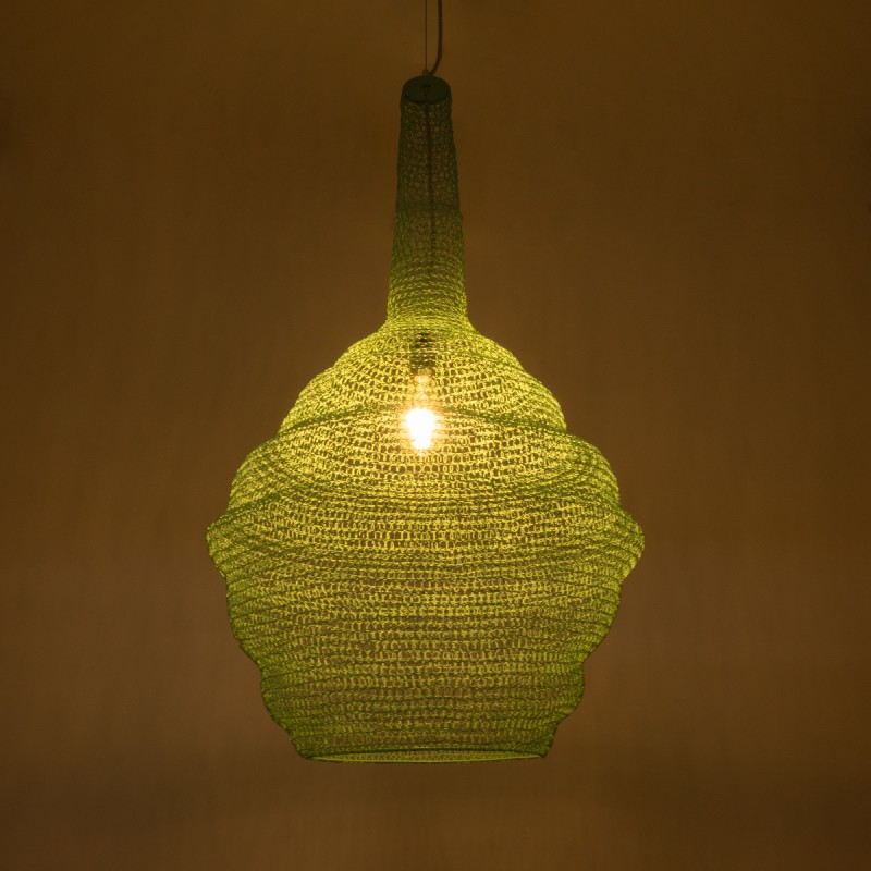 GloboStar® KENTUCKY 01885 Vintage Κρεμαστό Φωτιστικό Πλέγμα Μονόφωτο 1 x E27 IP20 Τιρκουάζ Μέταλλο - Μ60 x Π60 x Υ90cm