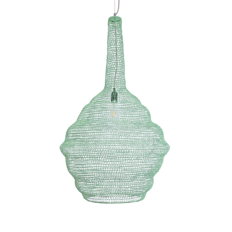 GloboStar® KENTUCKY 01885 Vintage Κρεμαστό Φωτιστικό Πλέγμα Μονόφωτο 1 x E27 IP20 Τιρκουάζ Μέταλλο - Μ60 x Π60 x Υ90cm