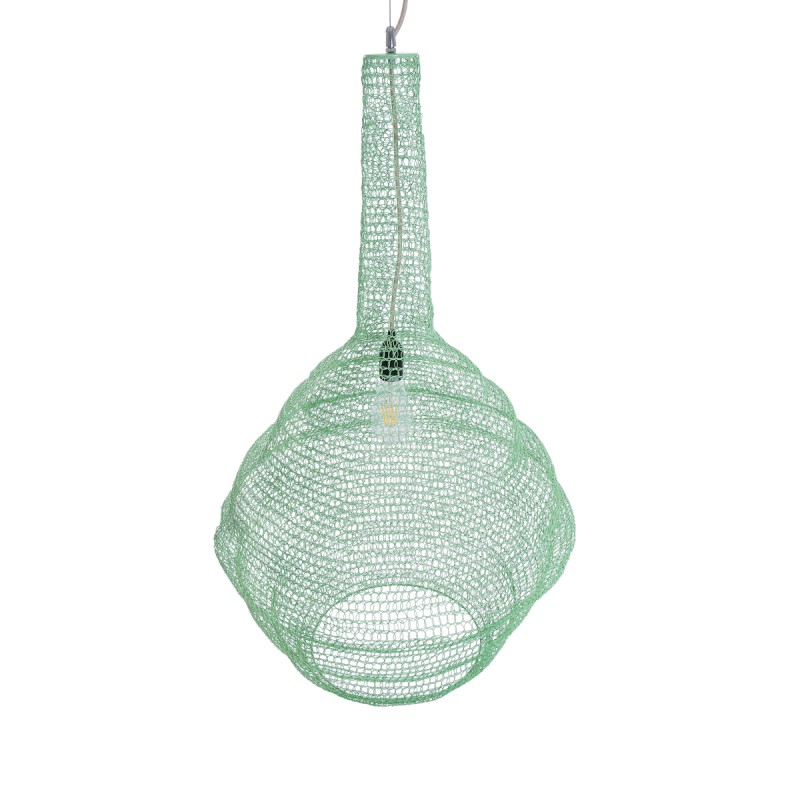 GloboStar® KENTUCKY 01885 Vintage Κρεμαστό Φωτιστικό Πλέγμα Μονόφωτο 1 x E27 IP20 Τιρκουάζ Μέταλλο - Μ60 x Π60 x Υ90cm