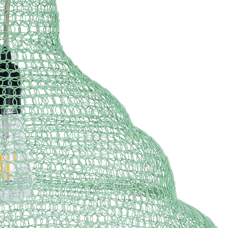 GloboStar® KENTUCKY 01885 Vintage Κρεμαστό Φωτιστικό Πλέγμα Μονόφωτο 1 x E27 IP20 Τιρκουάζ Μέταλλο - Μ60 x Π60 x Υ90cm