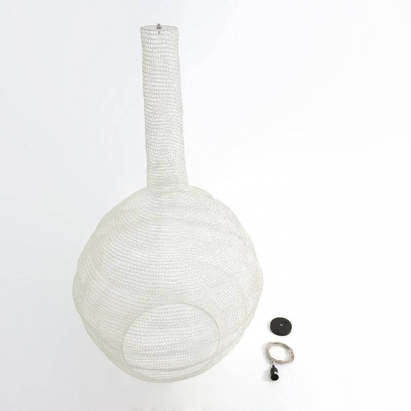 GloboStar® KENTUCKY 01886 Vintage Κρεμαστό Φωτιστικό Πλέγμα Μονόφωτο 1 x E27 IP20 Μπεζ Μέταλλο - Μ90 x Π90 x Υ110cm