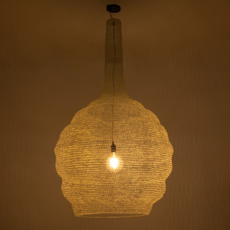 GloboStar® KENTUCKY 01886 Vintage Κρεμαστό Φωτιστικό Πλέγμα Μονόφωτο 1 x E27 IP20 Μπεζ Μέταλλο - Μ90 x Π90 x Υ110cm