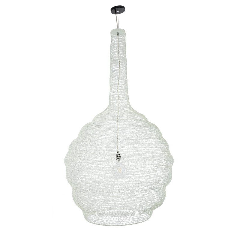 GloboStar® KENTUCKY 01886 Vintage Κρεμαστό Φωτιστικό Πλέγμα Μονόφωτο 1 x E27 IP20 Μπεζ Μέταλλο - Μ90 x Π90 x Υ110cm