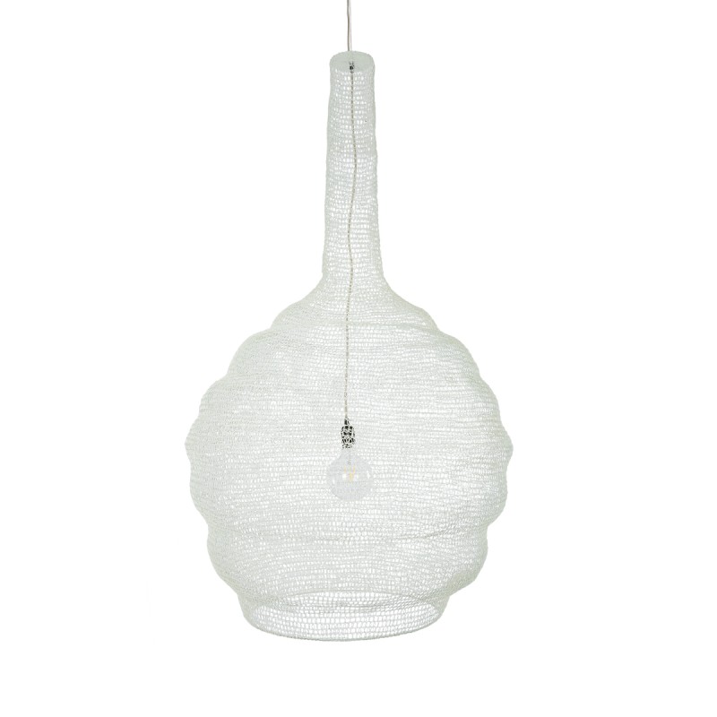 GloboStar® KENTUCKY 01886 Vintage Κρεμαστό Φωτιστικό Πλέγμα Μονόφωτο 1 x E27 IP20 Μπεζ Μέταλλο - Μ90 x Π90 x Υ110cm