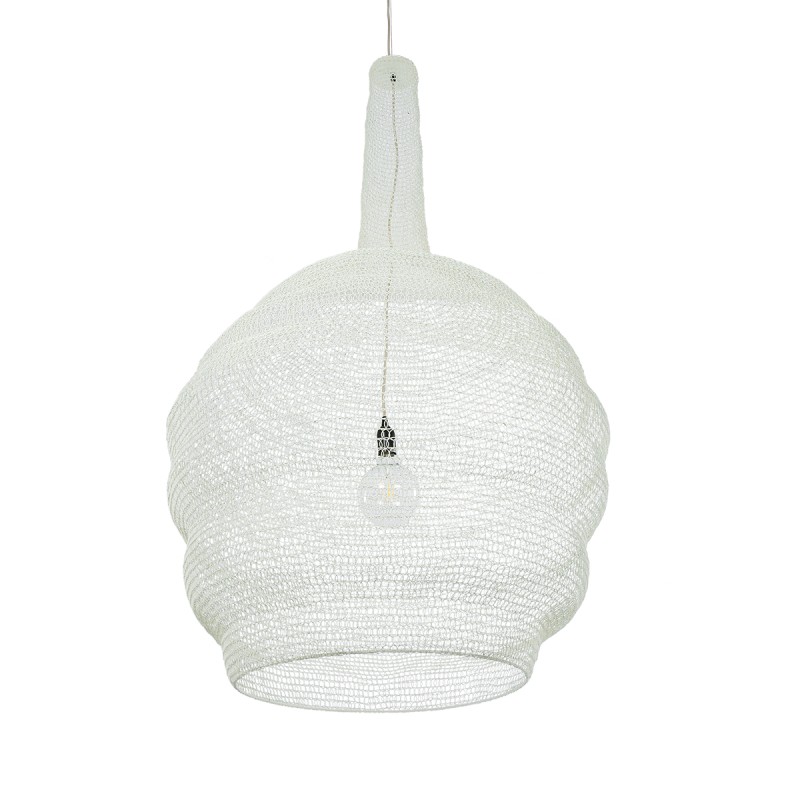 GloboStar® KENTUCKY 01886 Vintage Κρεμαστό Φωτιστικό Πλέγμα Μονόφωτο 1 x E27 IP20 Μπεζ Μέταλλο - Μ90 x Π90 x Υ110cm