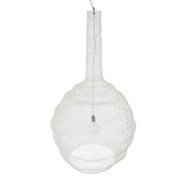 GloboStar® KENTUCKY 01886 Vintage Κρεμαστό Φωτιστικό Πλέγμα Μονόφωτο 1 x E27 IP20 Μπεζ Μέταλλο - Μ90 x Π90 x Υ110cm