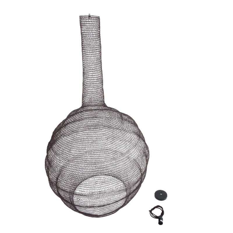 GloboStar® KENTUCKY 01887 Vintage Κρεμαστό Φωτιστικό Πλέγμα Μονόφωτο 1 x E27 IP20 Καφέ Μέταλλο - Μ90 x Π90 x Y110cm