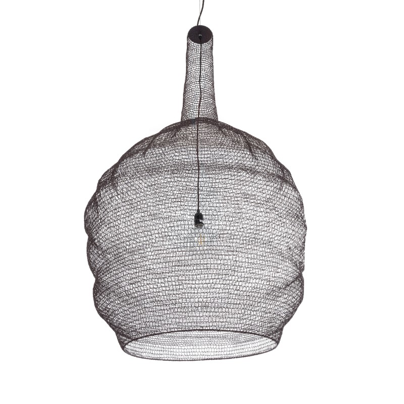 GloboStar® KENTUCKY 01887 Vintage Κρεμαστό Φωτιστικό Πλέγμα Μονόφωτο 1 x E27 IP20 Καφέ Μέταλλο - Μ90 x Π90 x Y110cm