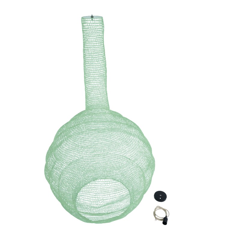 GloboStar® KENTUCKY 01888 Vintage Κρεμαστό Φωτιστικό Πλέγμα Μονόφωτο 1 x E27 IP20 Τιρκουάζ Μέταλλο - Μ90 x Π90 x Y110cm