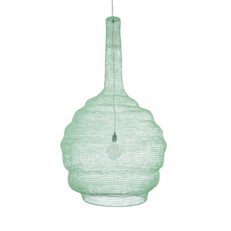 GloboStar® KENTUCKY 01888 Vintage Κρεμαστό Φωτιστικό Πλέγμα Μονόφωτο 1 x E27 IP20 Τιρκουάζ Μέταλλο - Μ90 x Π90 x Y110cm