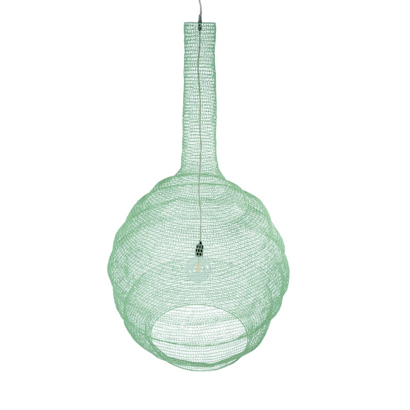 GloboStar® KENTUCKY 01888 Vintage Κρεμαστό Φωτιστικό Πλέγμα Μονόφωτο 1 x E27 IP20 Τιρκουάζ Μέταλλο - Μ90 x Π90 x Y110cm